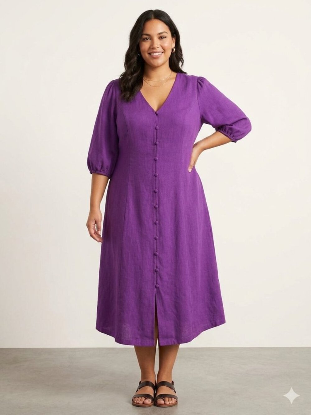 J. Jill linen blend seamed button-front midi dress, purple, size 2X